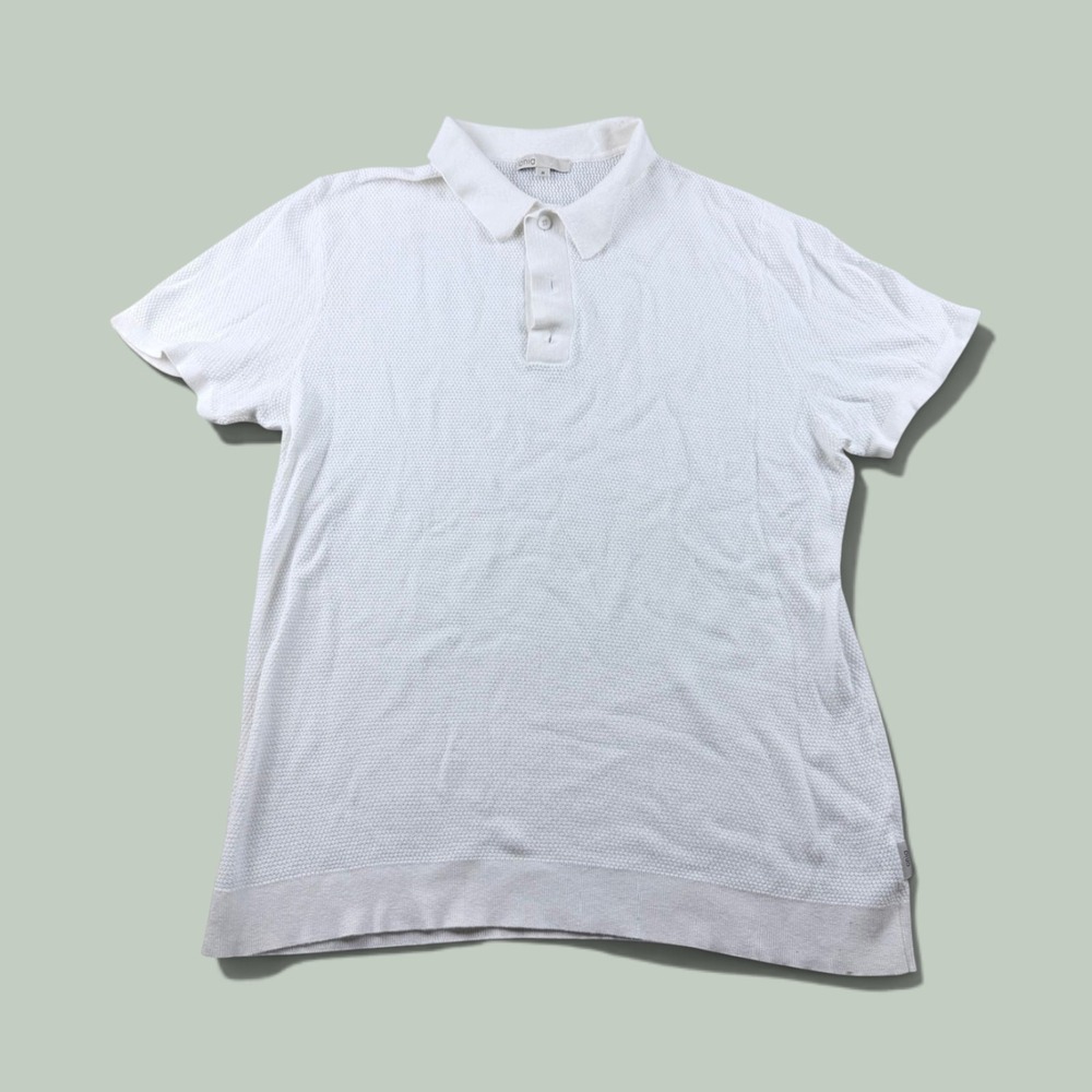 Onia Polo Shirt Men M White Solid Cotton Knit Short Sleeve Preppy Resortwear
